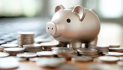 piggy bank and silver coins