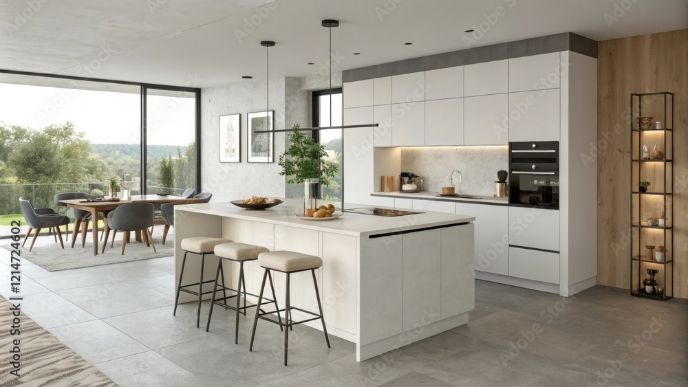 Poster a minimalist island serves as both a preparation area and a dining spot integrating stools that tuck