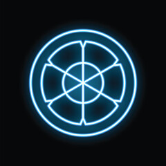 Fototapeta premium Blue neon circle glowing on a black background, a futuristic design element