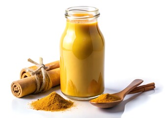 jar of honey and cinnamon isolated on a white background