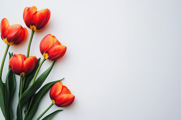Elegant floral arrangement on white backdrop showcases seasonal blooms, perfect for special occasions like Valentine's Day, birthdays, and Mother's Day, styled in flat lay composition with copy space