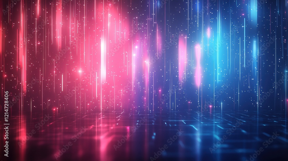 Poster vibrant abstract background with dynamic light stripes and glowing particles in a colorful modern de