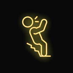 Stylized neon illustration of a stick figure slipping on a patch of ice