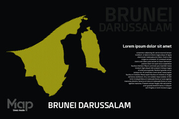Map of Brunei Darussalam featuring yellow geographic lines, isolated on a black background. Perfect for various design projects.