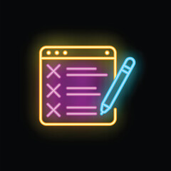 Neon online survey being filled out with a stylus on a black background