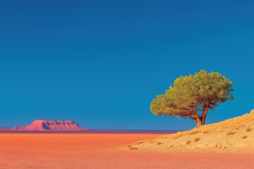 Obraz premium Lone Tree in a Desert Landscape with Red Mesa