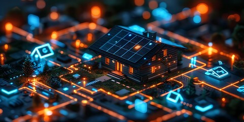 Technology Smart home with connected devices and digital icons Glowing house with symbolism