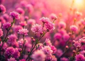 Fototapeta premium Aerial View of Pink Flower Field, Pastel Pink Background - Perfect for Floral Designs & Spring Themes