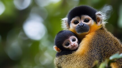 Fototapeta premium Mother Monkey holding her baby