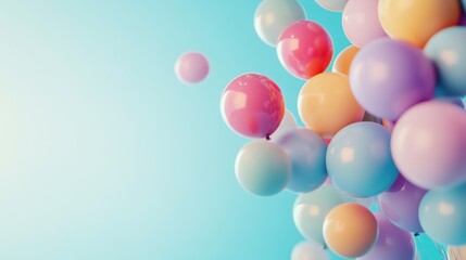 Pastel balloons float, sky background, celebration