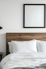 Modern Bedroom Interior Design with White Bedding and Wooden Headboard