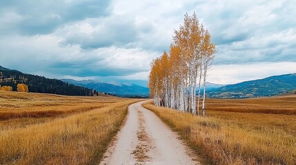 Naklejka premium Autumn pathway journey mountain valley landscape
