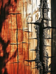 Burnt Tree Bark with Warm Sunlit Patterns Generated AI