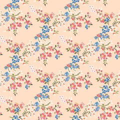 Original pastel drawing design flowers field, wildflower floral blossom bloom seamless pattern. Embroidery soft background spring ditsy floral print