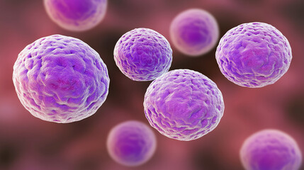 3D Illustration of Purple Lymphocytes in Microscopic View – Immune System and Medicine Concept