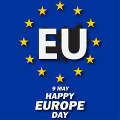 Europe Day is celebrated every year on May 9 to celebrate peace and unity throughout Europe. Vector illustration.  Paper Art and Paper Cut Out Concept.