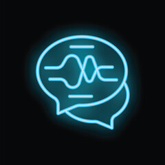 Glowing neon icon of a voice message being sent through a chat app, perfect for showcasing audio communication