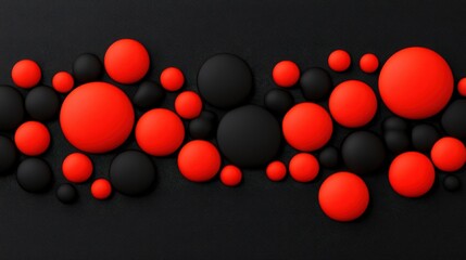 Red and Black Abstract: An eye-catching arrangement of red and black spheres on a black background, creating a striking visual contrast.