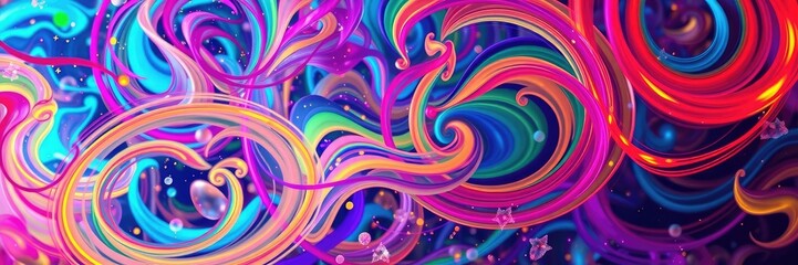 Dazzling swirls of vibrant colors suspended in mid-air, shimmering spectrum, vibrant swirls, mesmerizing display
