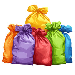 Colorful Satin Gift Bags Pile Assorted Colors Holiday Presents Festive Packaging Tied Bows on transparent background