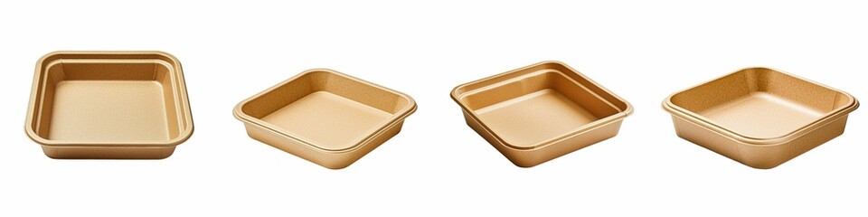 Eco friendly. Four square baking trays in varying sizes and shapes on a white background.