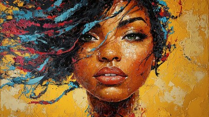 Abstract Portrait of a Woman with Multicolored Hair and Bold Color Palette