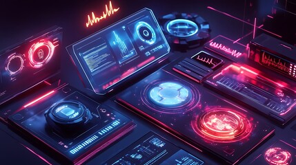 Futuristic health care icons displayed in an innovative glowing concept