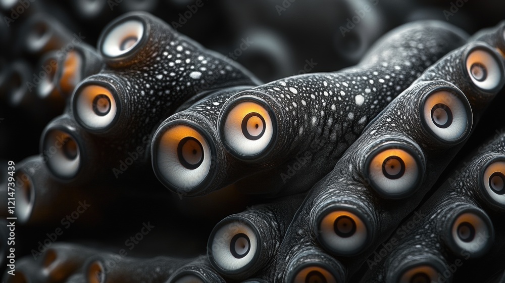 Poster close-up view of tentacles featuring unique patterns and textures highlighting intricate details and