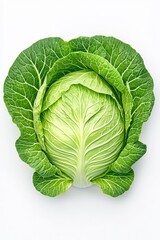 Obraz premium A fresh, vibrant green cabbage with detailed leaf patterns, perfect for culinary, health, and organic food themes.