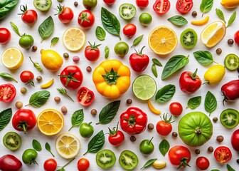 Vibrant Fruit & Vegetable Pattern: Healthy Eating Background, Top View Food Photography