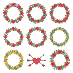 A Floral wreath with hearts and arrows vector illustration
