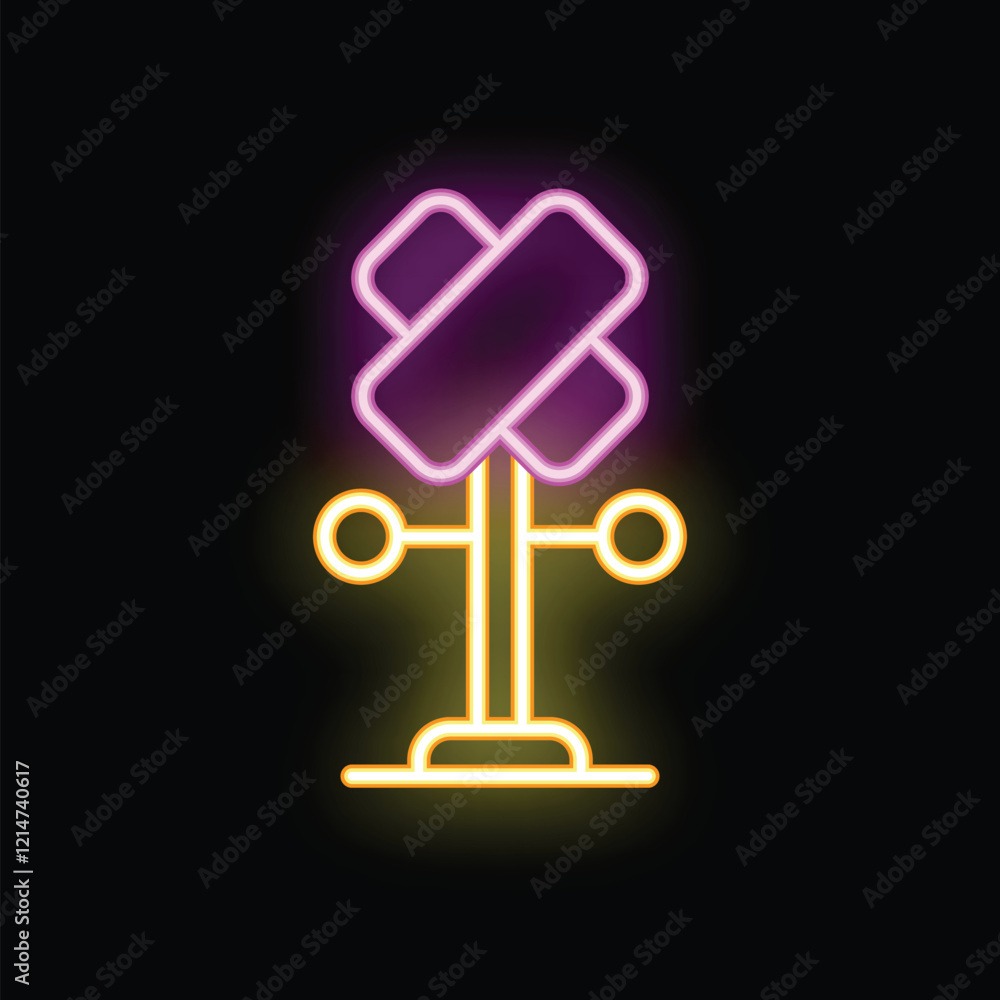 Poster neon direction sign with empty plates for your text is glowing on a black background