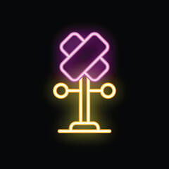 Neon direction sign with empty plates for your text is glowing on a black background