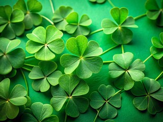 Vibrant Green Shamrock Leaves on Minimalist Background - St. Patrick's Day Stock Photo