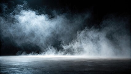 Ethereal mist suspended in the air against a dark canvas, abstract smoke, distant landscape, isolated scenery