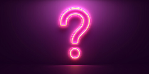 **A neon question mark glowing on a dark purple background