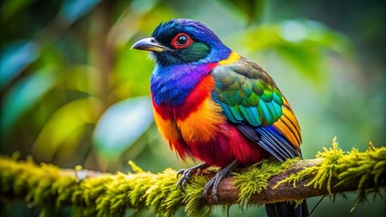 Obraz premium Vibrant Multicolored Bird Perched on Forest Branch - Stunning Nature Photography