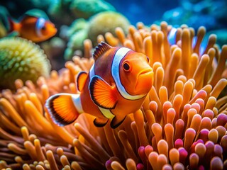 Vibrant Nimo Fish in a Coral Reef Ecosystem - Macro Photography