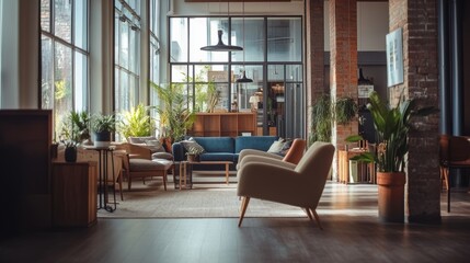 Fototapeta premium Large luxury modern bright interiors Living room mockup illustration 3D rendering image