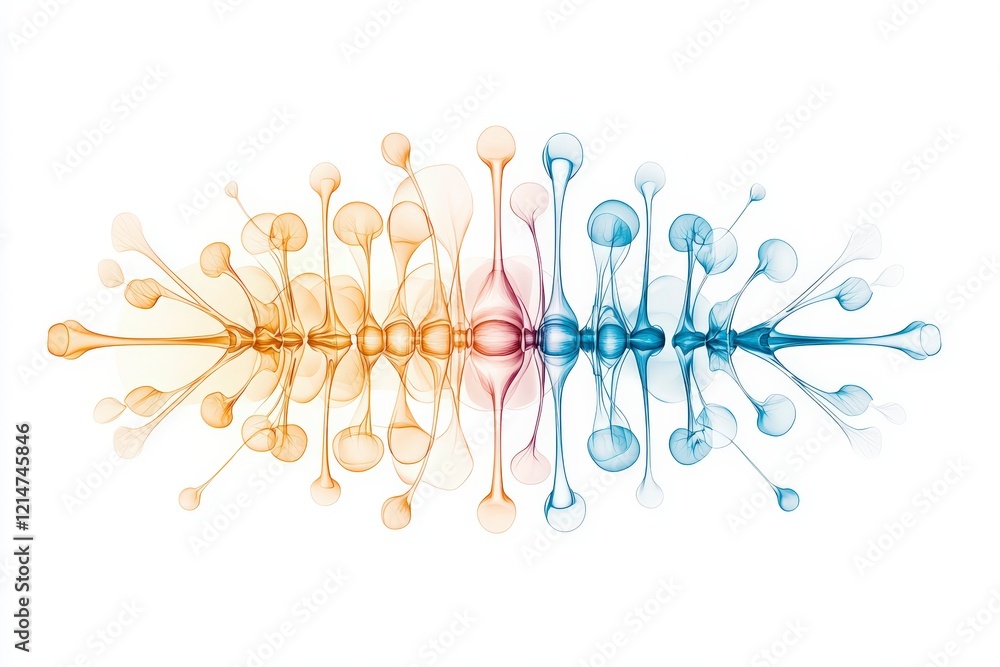 Poster an artistic representation of wave patterns, showcasing vibrant orange and blue droplets that create