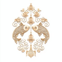 Fototapeta premium An elegant illustration showcasing two koi fish surrounded by delicate flowers, symbolizing harmony and prosperity in a beautiful decorative design.