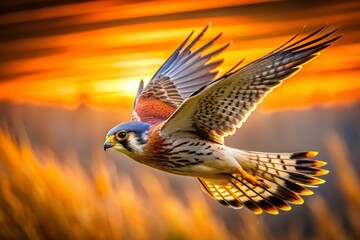Fototapeta premium American Kestrel in Flight - Long Exposure Wildlife Photography