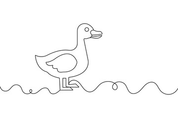 Duck one line drawing of minimalist vector icon with black and white background
