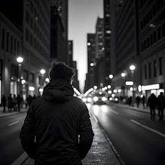 Fototapeta premium Whispers of the City A Monochrome Macro Study of Urban Lifestyle at Dawn