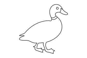 Duck one line drawing of minimalist vector icon with black and white background
