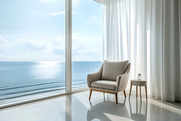 Serene Coastal View from Modern Living Room