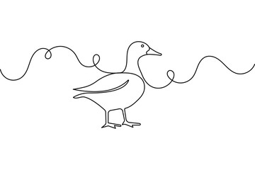 Duck one line drawing of minimalist vector icon with black and white background

