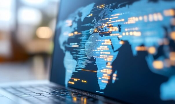 Global network data on laptop screen