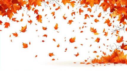 Autumn Leaves Falling on White Background Illustration
