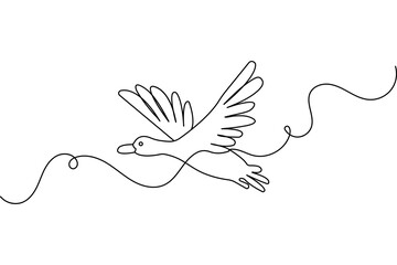 Duck one line drawing of minimalist vector icon with black and white background
